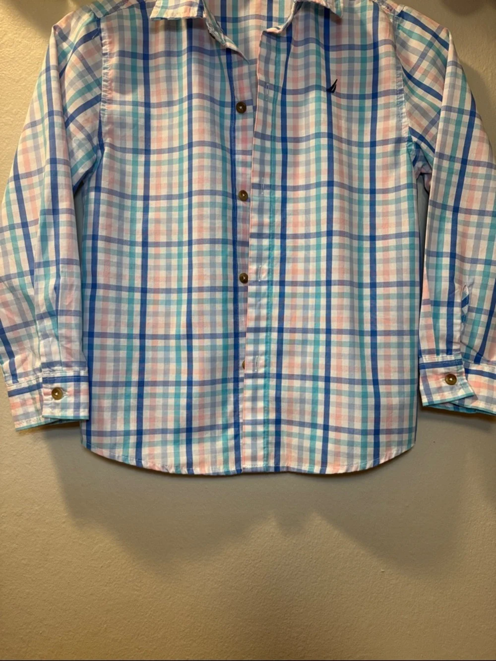 Nautica Boys Plaid Button-Down Shirt in Blue & Pink - Picture 3 of 10
